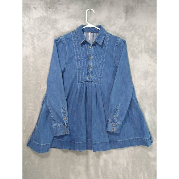 Free People Dress Womens Small Baby Doll Tunic Denim Dark Wash Robin Button Up - Picture 1 of 8